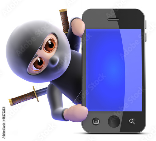 Illustration: Ninja hides behind smartphone Ninja hides behind smartphone