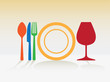 Illustration: Dishes symbol for spoon knife plate fork and glass Dishes symbol for spoon knife plate fork and glass