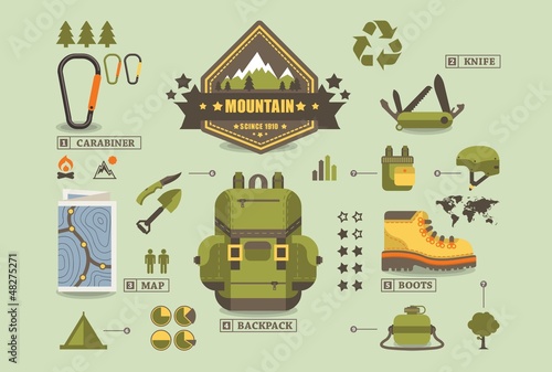 Vector: hiking equipment info graphics,mountain icons, hiking equipment info graphics,mountain icons,
