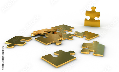 Illustration: Metallic jigsaw puzzle with an outstanding golden piece Metallic jigsaw puzzle with an outstanding golden piece