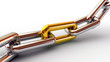 Chrome chain with a golden link on white background