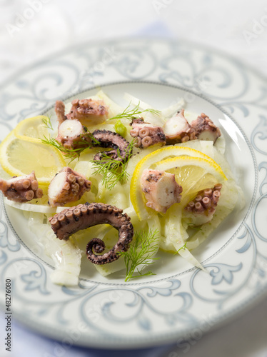 Photo: salad with octopus fennel and lemon, selective focus salad with octopus fennel and lemon, selective focus