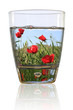 Glass of spring. Field of red poppies in a glass of water