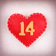 Red heart with wooden numbers 14