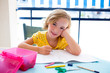 Child student kid girl happy smiling with homework