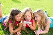 children friend girls playing internet with smartphone