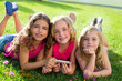 children friend girls playing internet with smartphone