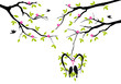Vector: birds on spring tree in heart nest, vector birds on spring tree in heart nest, vector