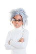asian futuristic kid girl with gray hair serious