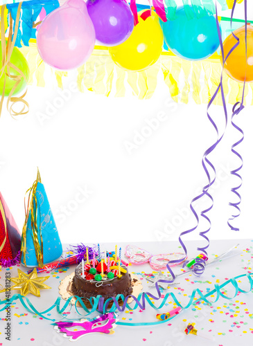 Photo: Children birthday party with chocolate cake Children birthday party with chocolate cake