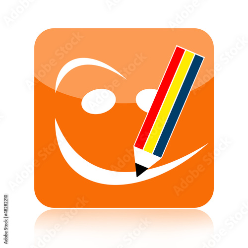 Illustration: Positive thinking icon with smiley face and pencil Positive thinking icon with smiley face and pencil