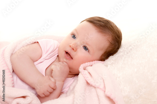 Photo: baby girl smiling dress in pink with white fur baby girl smiling dress in pink with white fur