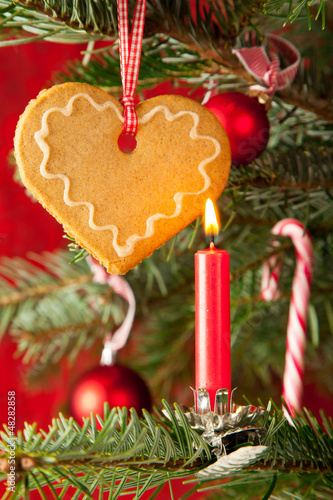 Photo: Lebkuchenherz am Weihnachtsbaum Lebkuchenherz am Weihnachtsbaum