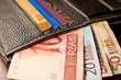 Brazilian real, euro and dollars in wallet