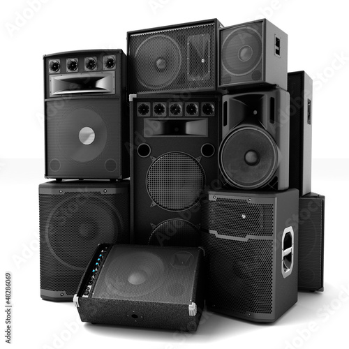 Illustration: Group of speakers ,loud or abused concept Group of speakers ,loud or abused concept
