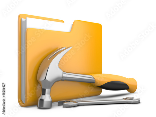 Illustration: Yellow folder with wrench and hammer Yellow folder with wrench and hammer