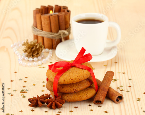 Photo: Cookies for Santa: Conceptual image of ginger cookies, milk and Cookies for Santa: Conceptual image of ginger cookies, milk and