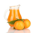 Full jug of tangerine juice, isolated on white