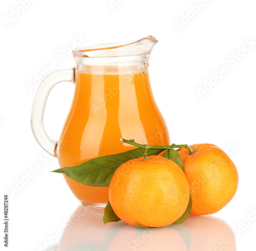 Photo: Full jug of tangerine juice, isolated on white Full jug of tangerine juice, isolated on white