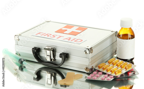 Photo: First aid box, isolated on white First aid box, isolated on white