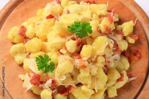 Photo: Small potato dumplings with bacon and cabbage Small potato dumplings with bacon and cabbage