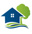 House with tree and waves logo vector