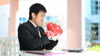 businessman with boxing glove have good news