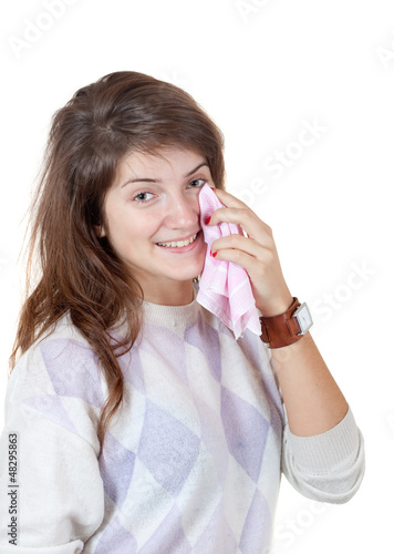 Photo: emotional long-haired girl over white emotional long-haired girl over white