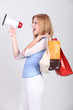 Woman announcing shopping deals