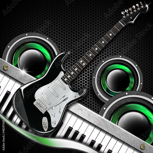 Illustration: Black Guitar Hexagons Background Black Guitar Hexagons Background