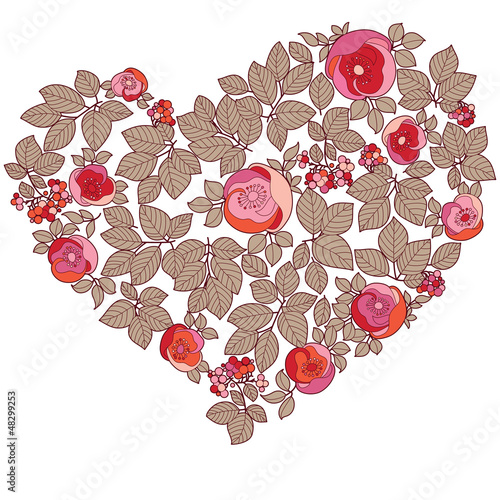 Vector: Red valentine heart in floral style isolated on background Red valentine heart in floral style isolated on background