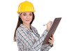 Female construction worker with a clipboard