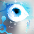 Eye, robot vision with colorful iris, digital technology