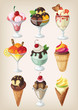 Set of colorful tasty isolated ice cream.