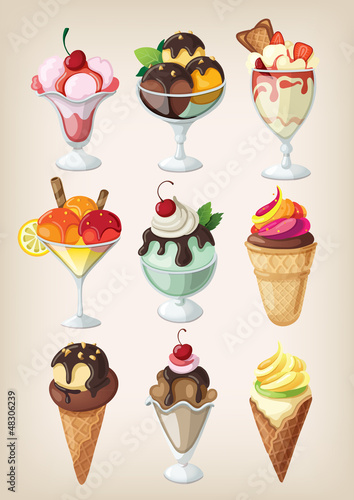Vector: Set of colorful tasty isolated ice cream. Set of colorful tasty isolated ice cream.