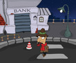 The detective in a night city. Cartoon