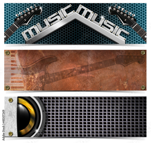 Illustration: Set of Metallic Music Headers Set of Metallic Music Headers