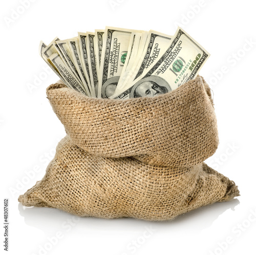 Photo: Money in the bag isolated Money in the bag isolated