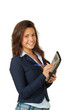 young woman, on white background with agenda
