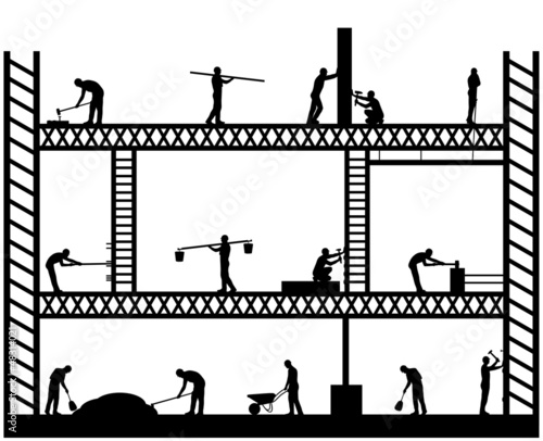 Vector: Illustration of team workers working on scaffold Illustration of team workers working on scaffold