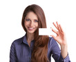 Cute girl showing a business card