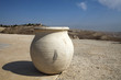 vase in front  view of Sands of Judean Desert Israel from hill
