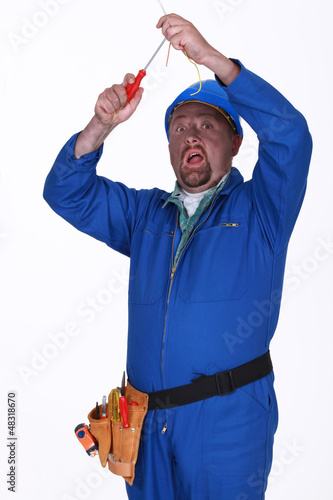Photo: Electrician getting a shock Electrician getting a shock