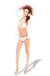 Amazing curled hair woman with lingerie and shirt