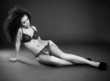 Black and white portrait of stunning curly woman