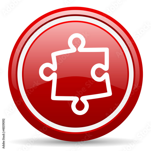 Illustration: puzzle red glossy icon on white background puzzle red glossy icon on white background