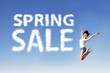 Girl jump announce spring sale