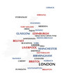 United Kingdom map made from cities with the country name