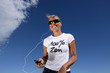 Woman listening to music on headphones
