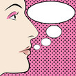 Pop art style womans face with space for text
